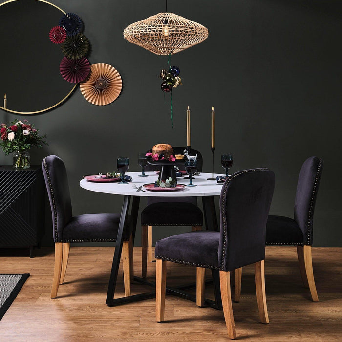 Clara Marble Top Round Dining Table with Black Legs
