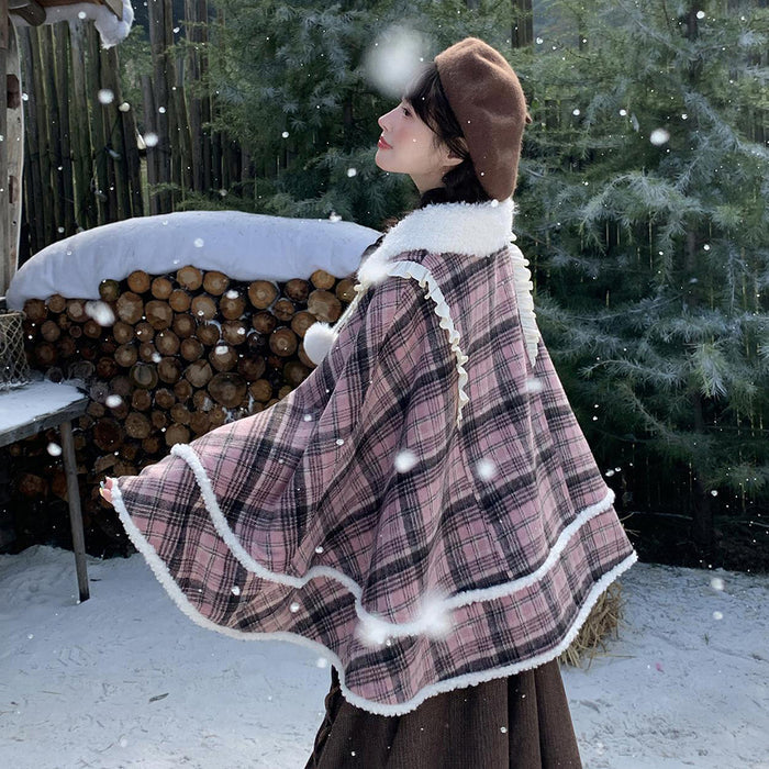 College-style Plaid Cape