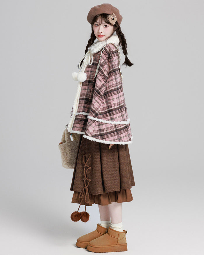 College-style Plaid Cape