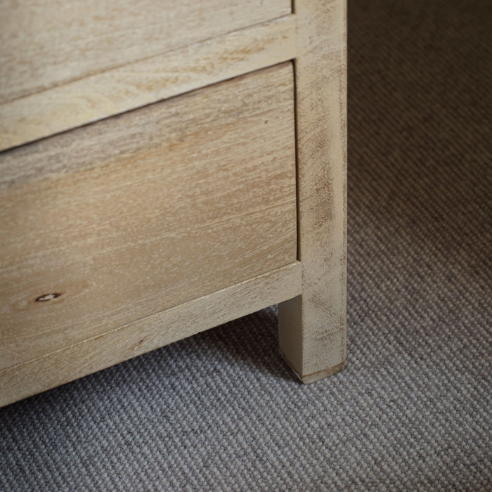 Colton 60cm 2 Drawer Bedside Table - Chalked Mango Wood & Travertine - Laura James