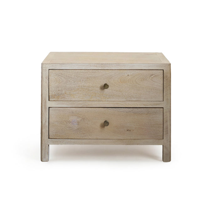Colton 60cm 2 Drawer Bedside Table - Chalked Mango Wood & Travertine - Laura James