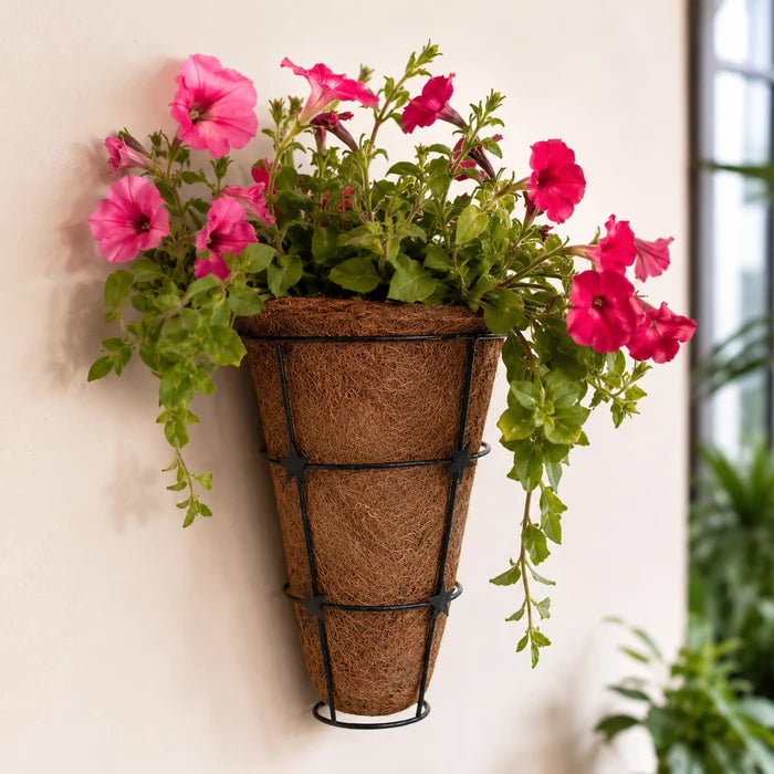 Urban Plant CONE coir wall planter with natural coir liner and sturdy black metal frame