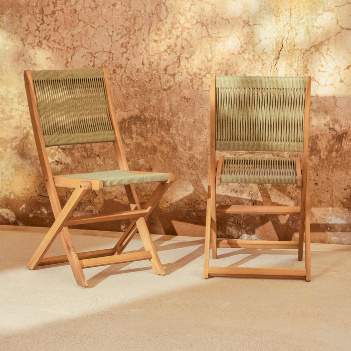 Cove White Acacia Garden Chair - Set of 2 - Mottled Green Rope