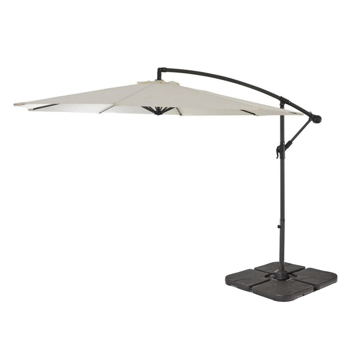 Round 2.9m Cream Lean-Over Parasol with 80kg Quartered Parasol Base - Black Plastic - Laura James