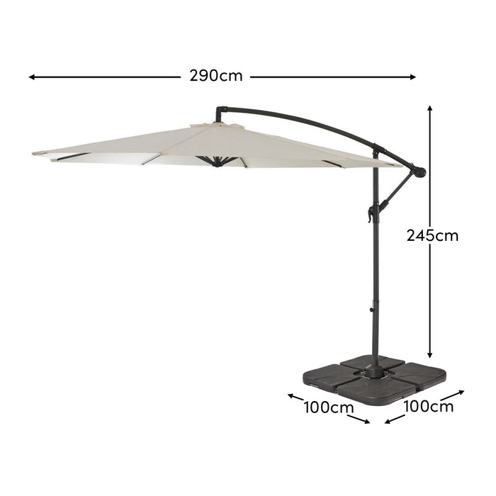 Cream Lean Over Parasol - 2.9m Round with Quartered Black Base