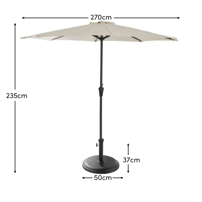 Round 2.7m Cream LED Parasol with 25kg Parasol Base - Black Concrete - Laura James