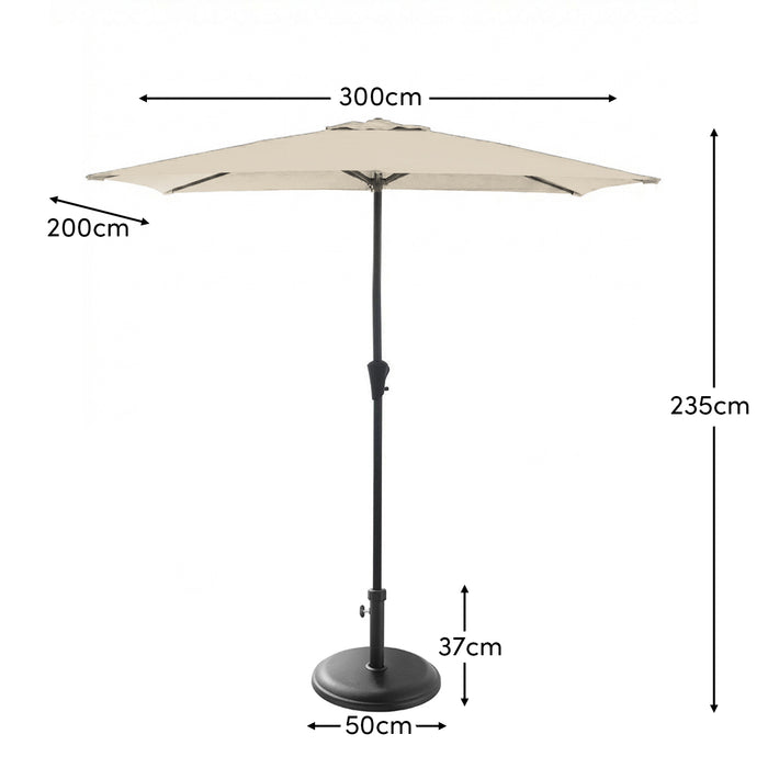 Rectangular 2x3m Cream Parasol with 25kg Parasol Base - Black Concrete - Laura James