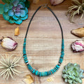 Dark Blue Turquoise Graduated Necklace with Hematite & Sterling Silver Accents – 23”