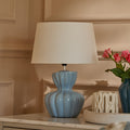 Dawes 30cm Ceramic Lamp Base - Cornflower Blue with Coningsby 30cm Cotton Lamp Shade - Snow White - Laura James