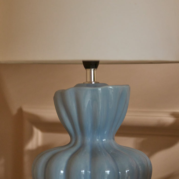 Dawes 30cm Ceramic Lamp Base - Cornflower Blue with Coningsby 30cm Cotton Lamp Shade - Snow White - Laura James