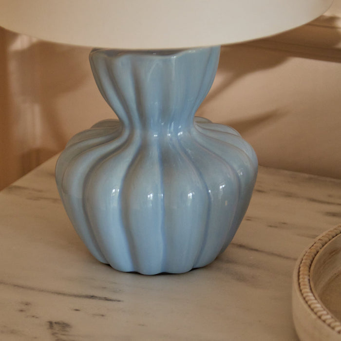 Dawes 30cm Ceramic Lamp Base - Cornflower Blue with Coningsby 30cm Cotton Lamp Shade - Snow White - Laura James