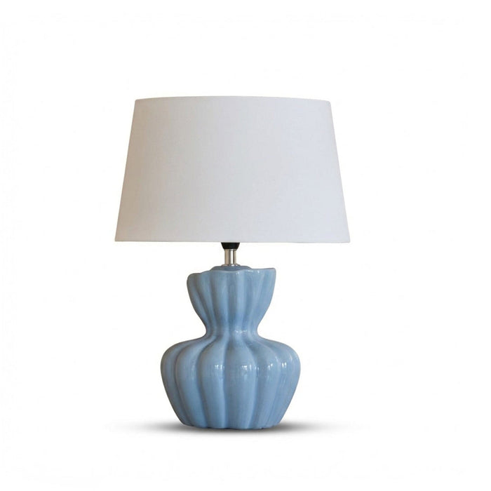 Dawes 30cm Ceramic Lamp Base - Cornflower Blue with Coningsby 30cm Cotton Lamp Shade - Snow White - Laura James