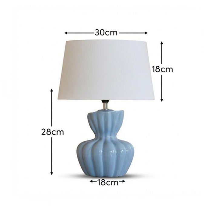 Dawes 30cm Ceramic Lamp Base - Cornflower Blue with Coningsby 30cm Cotton Lamp Shade - Snow White - Laura James