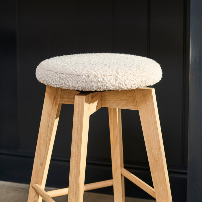 Digby Off White Boucle Swivel Backless Stools - Set of 2 - Whitewash Oak Legs - Laura James