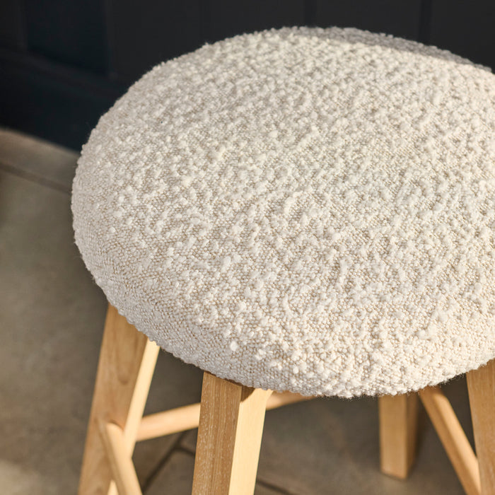 Digby Off White Boucle Swivel Backless Stools - Set of 2 - Whitewash Oak Legs - Laura James