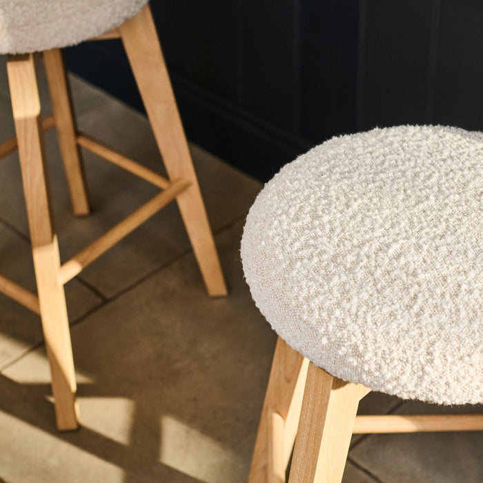 Digby Off White Boucle Swivel Backless Stools - Set of 2 - Whitewash Oak Legs - Laura James