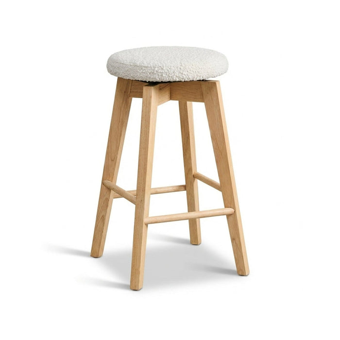 Digby Off White Boucle Swivel Backless Stools - Set of 2 - Whitewash Oak Legs - Laura James