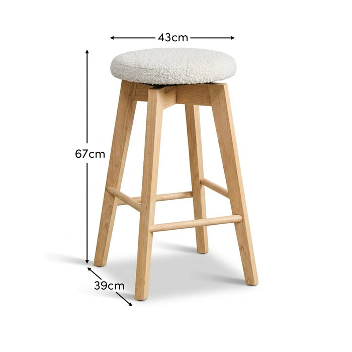 Digby Off White Boucle Swivel Backless Stools - Set of 2 - Whitewash Oak Legs - Laura James