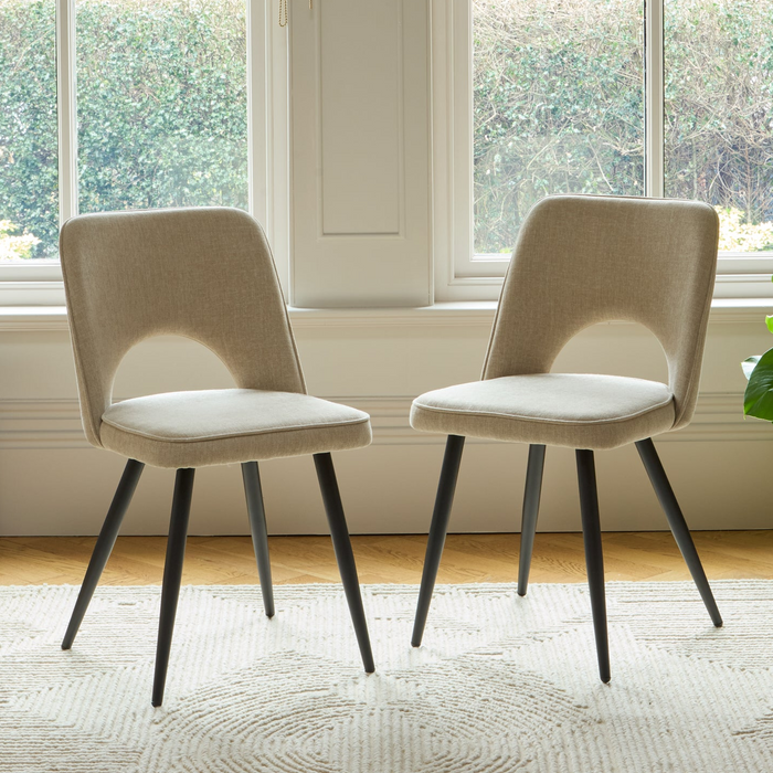Dolly Mink Taupe Dining Chairs - Set of 2 - Black Metal Legs - Laura James