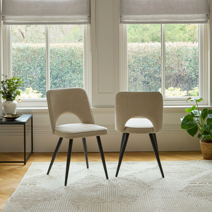 Dolly Mink Taupe Dining Chairs - Set of 2 - Black Metal Legs - Laura James