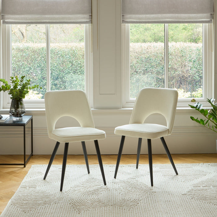 Dolly Oyster White Dining Chairs - Set of 2 - Black Metal Legs - Laura James