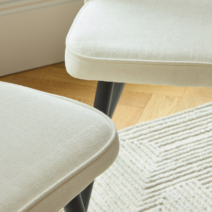 Dolly Oyster White Dining Chairs - Set of 2 - Black Metal Legs - Laura James