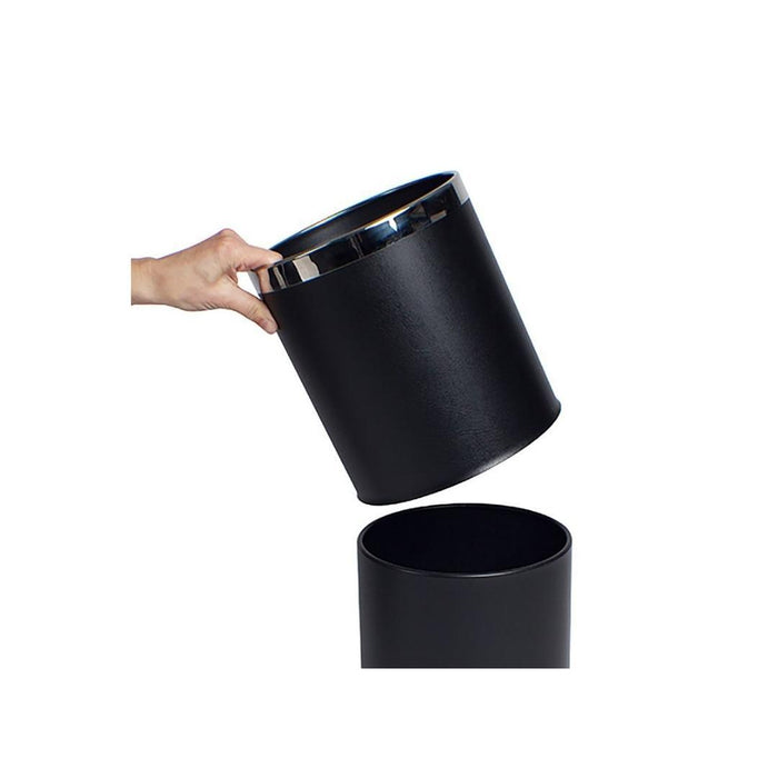 Dolphy Round Black Leatherette Hotel Room Bin