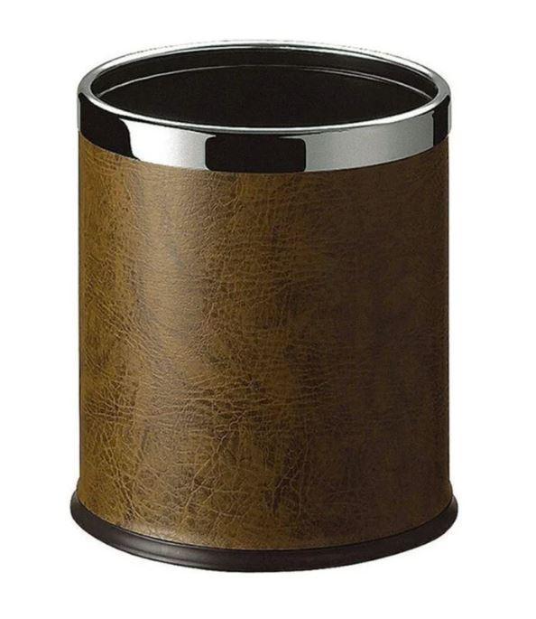 Dolphy Round Brown Leatherette Hotel Room Bin