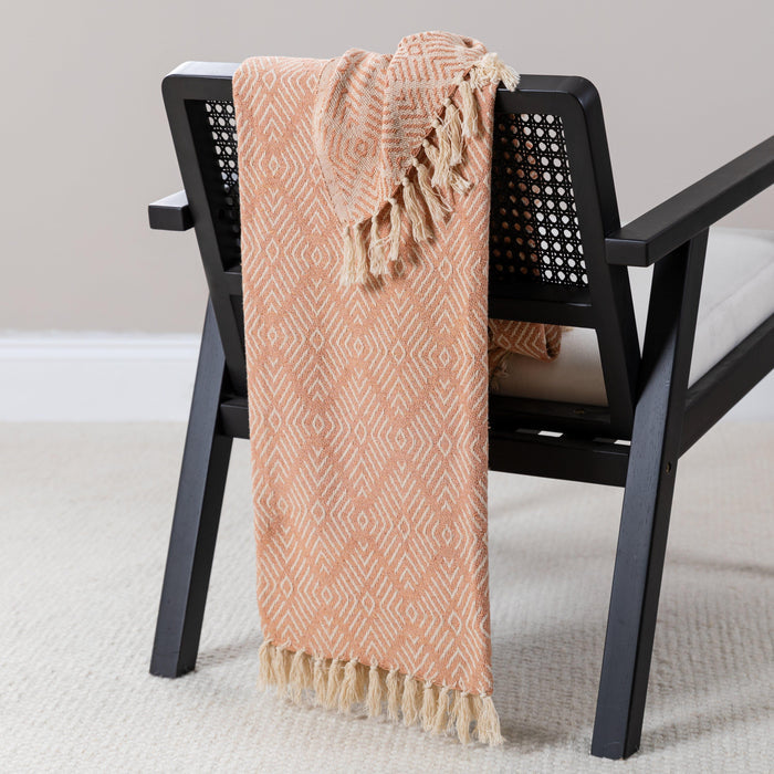 Elborough Diamond Pattern Cotton Throw - Blush Pink