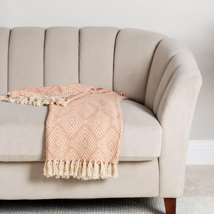 Elborough Diamond Pattern Cotton Throw - Blush Pink