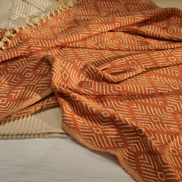 Elborough Diamond Pattern Cotton Throw - Burnt Orange - Laura James