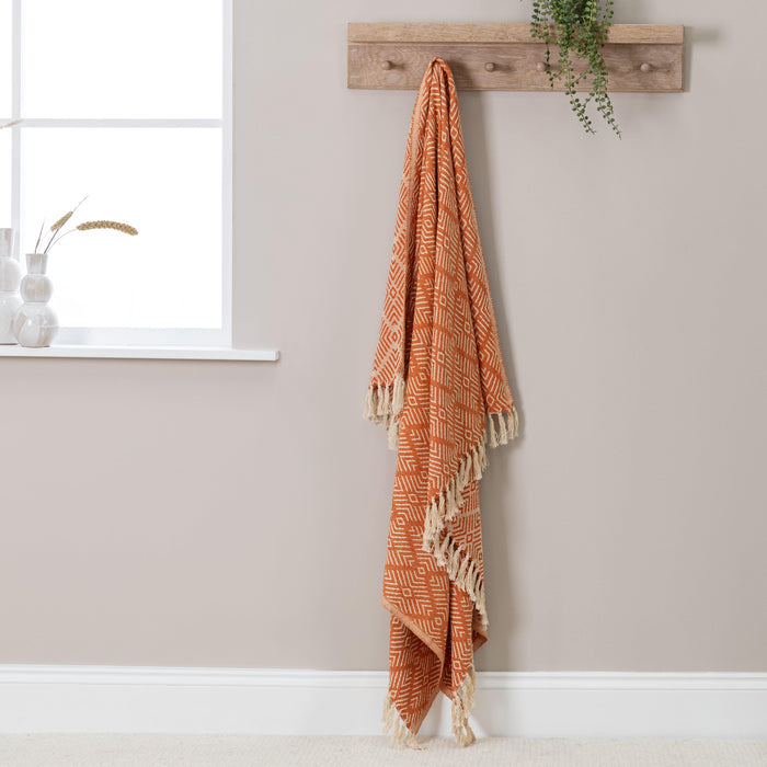 Elborough Diamond Pattern Cotton Throw - Burnt Orange