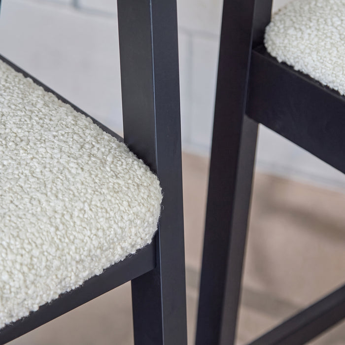 Ella Off White Boucle Bar Stool - Black Oak Legs - Laura James