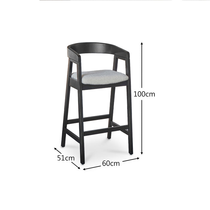 Ella Off White Boucle Bar Stool - Black Oak Legs - Laura James