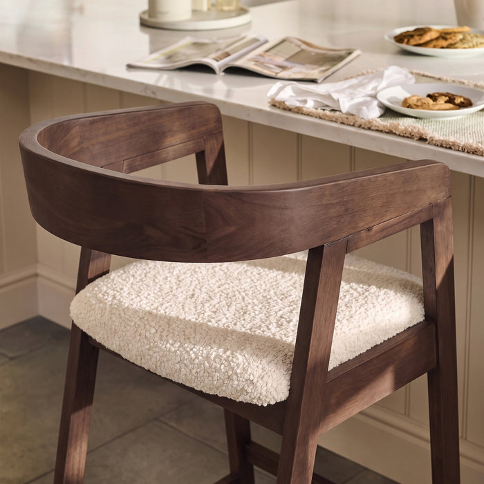 Ella Off White Boucle Bar Stool - Coffee Brown Legs - Laura James