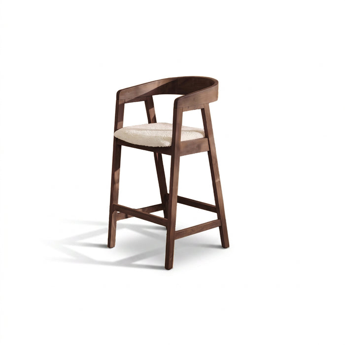 Ella Off White Boucle Bar Stool - Coffee Brown Legs - Laura James