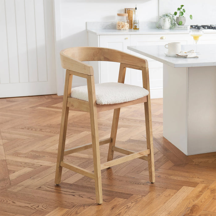 Ella Off White Boucle Bar Stool - Pale Oak Legs - Laura James