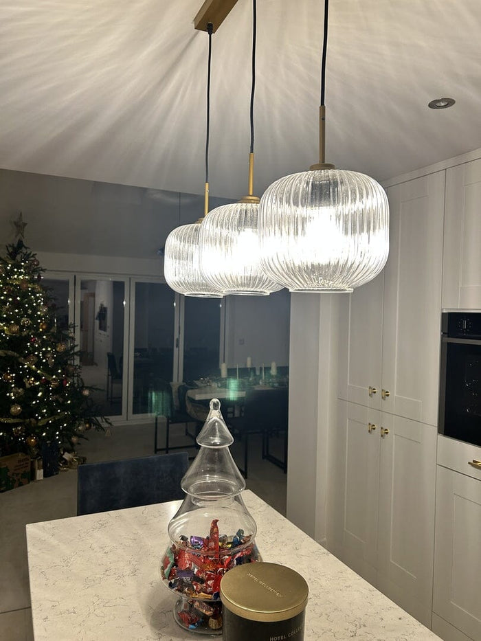 Elland 20cm Triple Glass Pendant Lights - Gold - Laura James