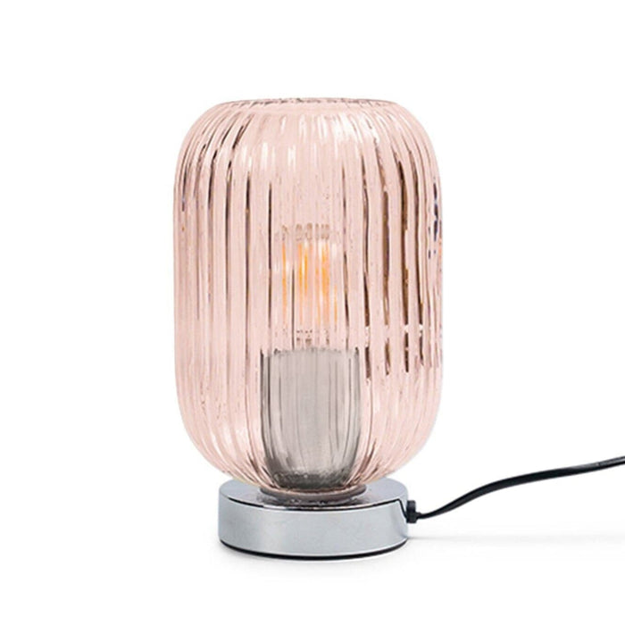 Pink Fluted Glass Table Lamp with Chrome Base - Laura James