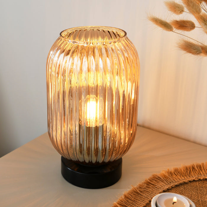 Elland 22.5cm Glass Table Lamp - Champagne & Black - Laura James