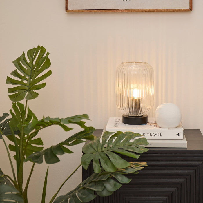 Elland 22.5cm Glass Table Lamp - Clear & Black - Laura James