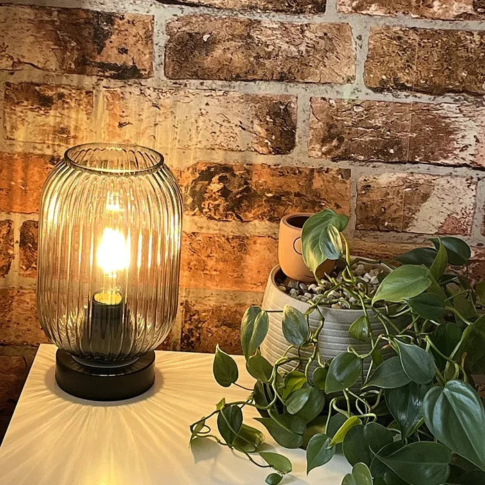 Elland 22.5cm Glass Table Lamp - Smoked & Black - Laura James