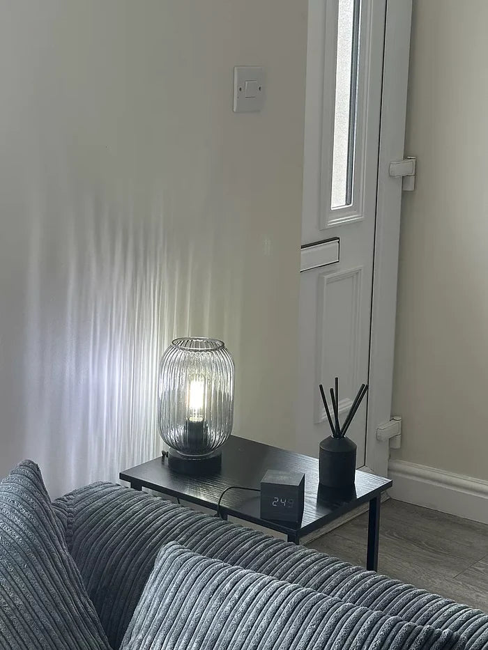 Elland 22.5cm Glass Table Lamp - Smoked & Black - Laura James