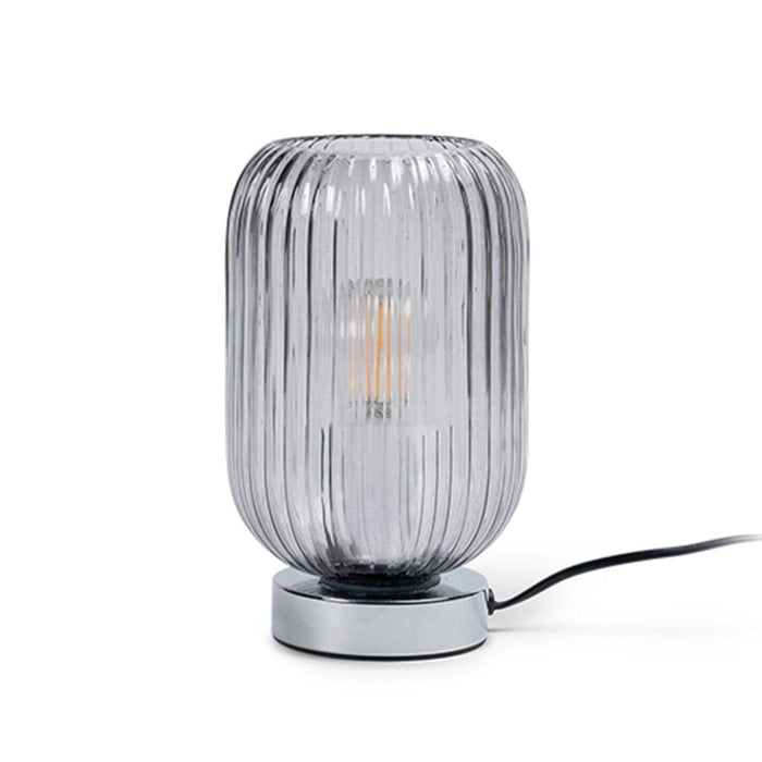 Smoked Fluted Glass Table Lamp with Chrome Base - Laura James