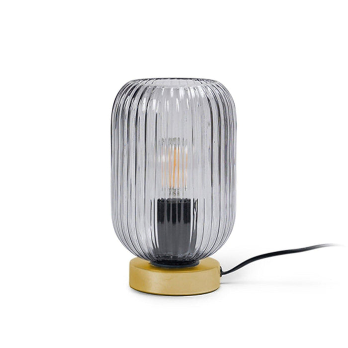 Smoked Fluted Glass Table Lamp with Gold Base - Laura James