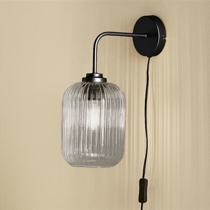 Elland Plug in Wall Light Black - Smoked Glass - Laura James