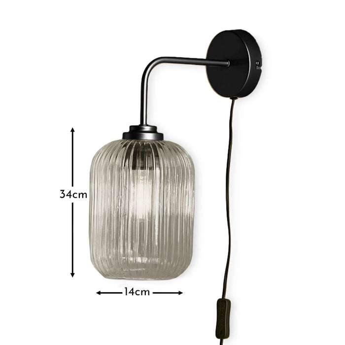 Elland Plug in Wall Light Black - Smoked Glass - Laura James