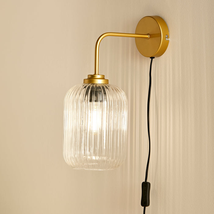 Elland Plug in Wall Light Gold - Clear Glass - Laura James