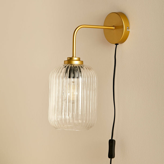 Elland Plug in Wall Light Gold - Clear Glass - Laura James