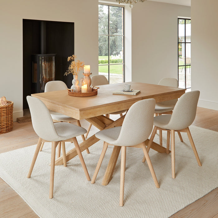 Ellis Light Beige Boucle Dining Chairs - Set of 2 - Whitewash Oak Legs